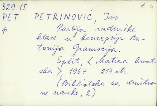 Partija radničke klase u koncepciji Antonija Gramscija / Ivo Petrinović.