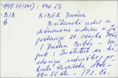 Britanski udio u državnom udaru u Jugoslaviji 27. ožujka 1941. / Dušan Biber