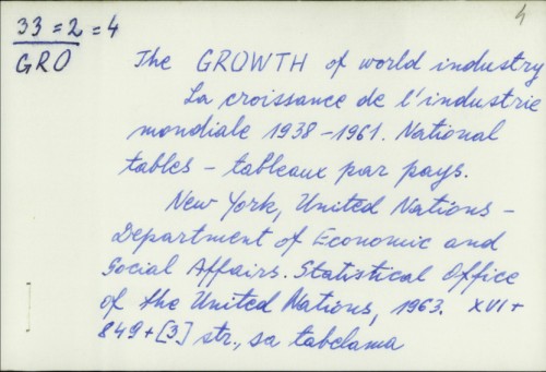 The Growth of world industry = La croissance de l'industrie mondiale : 1938-1961 : National tables = tableaux par pays /