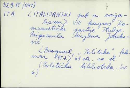 Italijanski put u socijalizam : VIII. kongres Komunističke partije Italije /