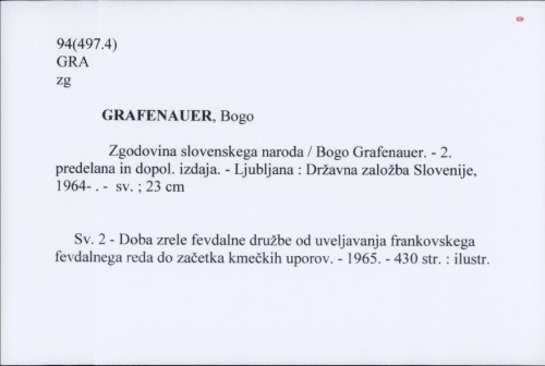Zgodovina slovenskega naroda / Bogo Grafenauer