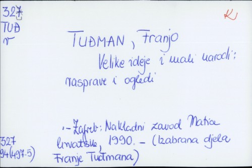 Velike ideje i mali narodi : rasprave i ogledi / Franjo Tuđman.
