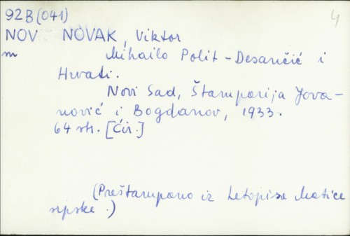 Mihailo Polit-Desančić i Hrvati / Viktor Novak.
