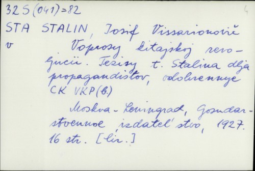 Voprosy kitajskoj revoljucii / Josif V. Stalin