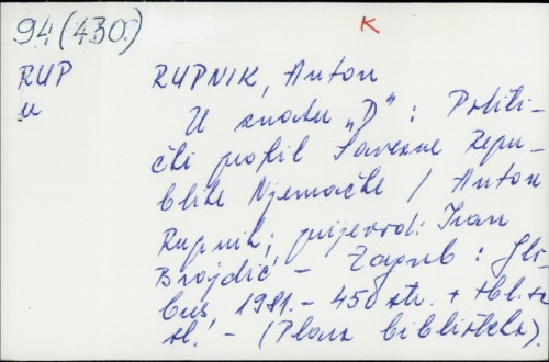 U znaku "D" : politički profil Savezne Republike Njemačke / Anton Rupnik ; [prijevod Ivan Brajdić].