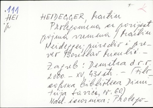 Prolegomena za povijest pojma vremena / Martin Heidegger