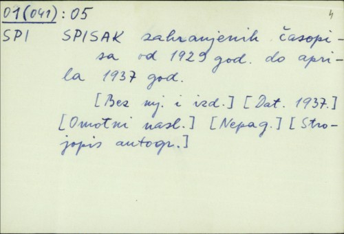 Spisak zabranjenih časopisa od 1929. god. do aprila 1937. god. /