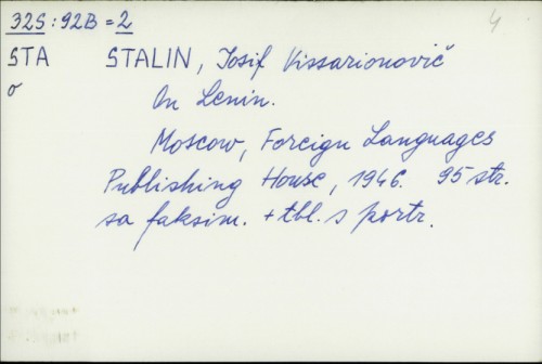 On Lenin / Josif V. Stalin