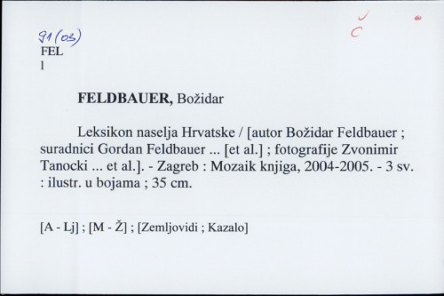 Leksikon naselja Hrvatske / Božidar Feldbauer
