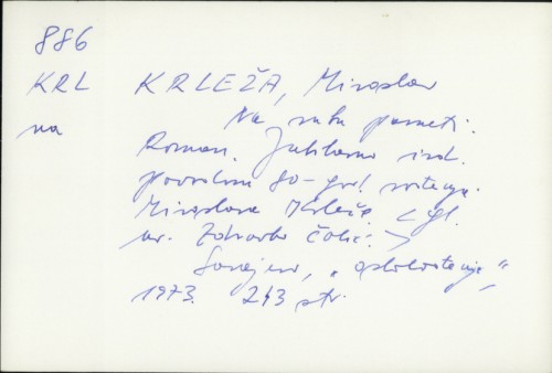 Na rubu pameti : roman / Miroslav Krleža.