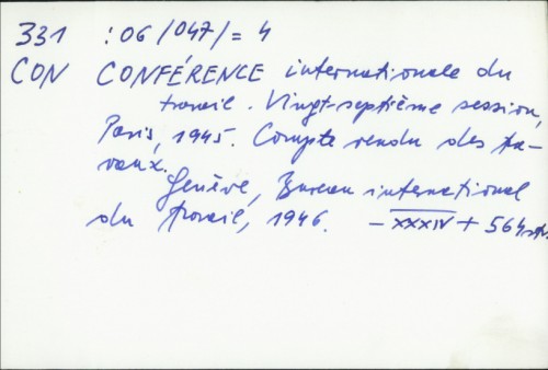 Conference internationale du travail (Paris, 1945) /