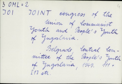 Joint congress of the Union of Communist Youth and People's Youth of Yugoslavia /
