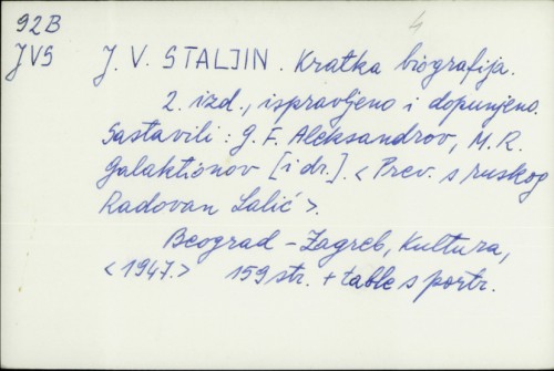 J. V. Staljin : kratka biografija / M. R. Galaktionov