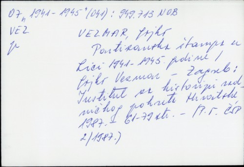Partizanska štampa u Lici 1941.-1945. godine / Gojko Vezmar