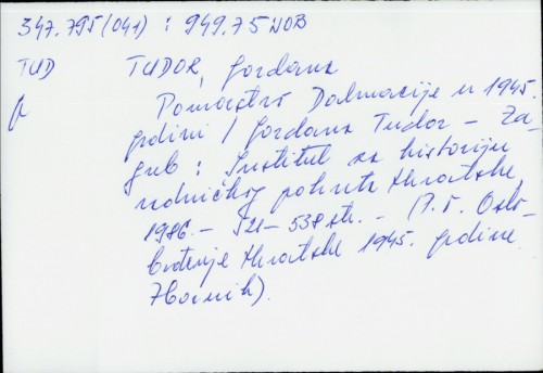 Pomorstvo Dalmacije u 1945. godini / Gordana Tudor