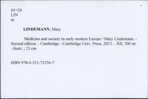 Medicine and society in early modern Europe / Mary Lindemann.