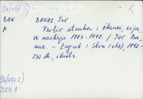Protiv straha : članci, izjave, nastupi 1987-1992 / Ivo Banac
