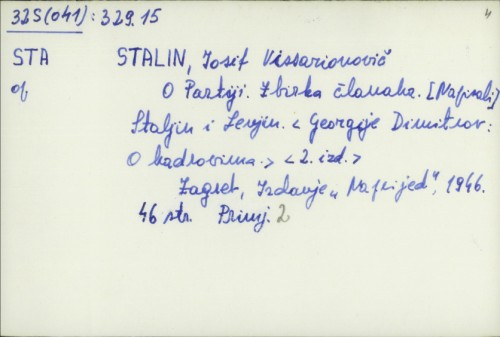 O Partiji : Zbirka članaka / Josif V. Stalin
