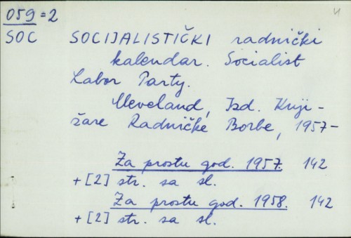 Socijalistički radnički kalendar : Socialist labor party /