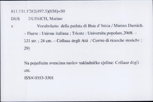 Vocabolario della parlata di Buie d'Istria / Marino Dussich