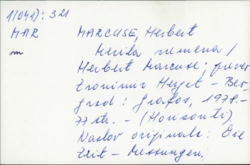 Merila vremena / Herbert Marcuse ; preveo Zvonimir Herget.