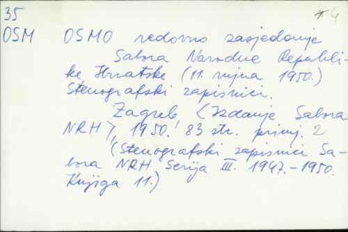 Osmo redovno zasjedanje Sabora Narodne Republike Hrvatske (11. rujna 1950.) : Stenografski zapisnici /
