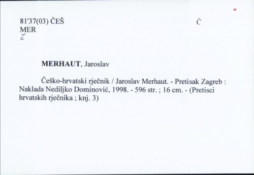 Češko-hrvatski rječnik / Jaroslav Merhaut.