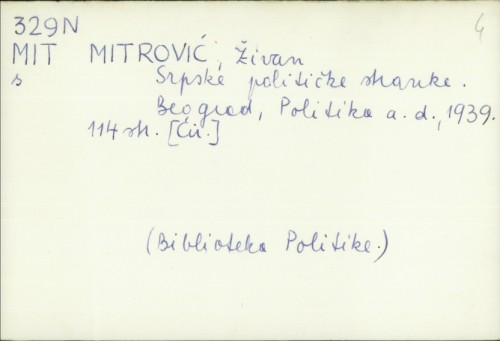 Srpske političke stranke / napisao Živan Mitrović.