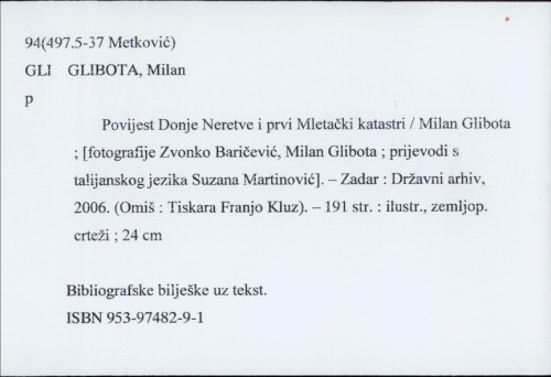 Povijest Donje Neretve i prvi Mletački katastri / Milan Glibota