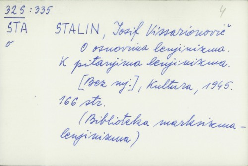 O osnovama lenjinizma / J. Staljin.