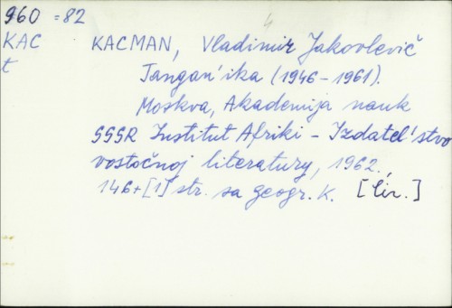 Tangan'jika (1946-1961) / Vladimir Jakovlevič Kacman