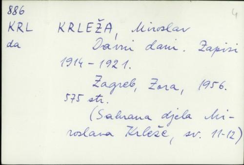 Davni dani : zapisi 1914-1921. / Miroslav Krleža.