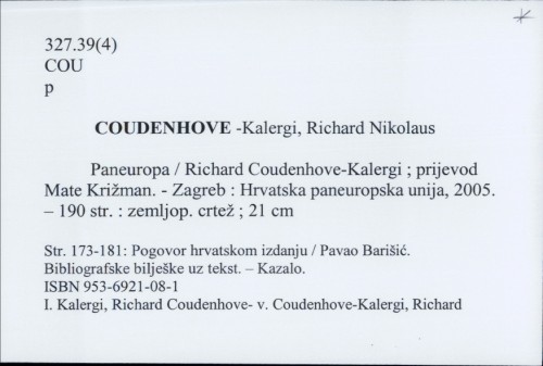 Paneuropa / Richard Nikolaus Coudenhove-Kalergi