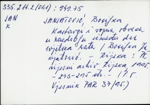 Kastavci i vojna obveza u razdoblju između dva svjetska rata / Bosiljka Janjatović.