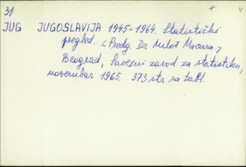 Jugoslavija 1945-1964. : statistički pregled / predgovor Miloš Macura