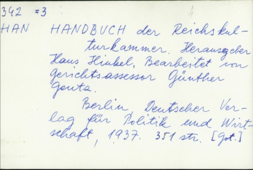 Handbuch der Reichskulturkammer / Hans Hinkel