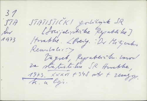Statistički godišnjak SR (Socijalističke Republike) Hrvatske / Predg. Dr. Miljenko Rendulić