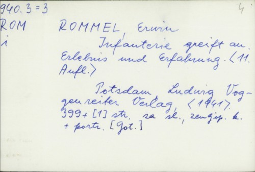 Infanterie greift an : Erlebnis und Erfahrung / Erwin Rommel