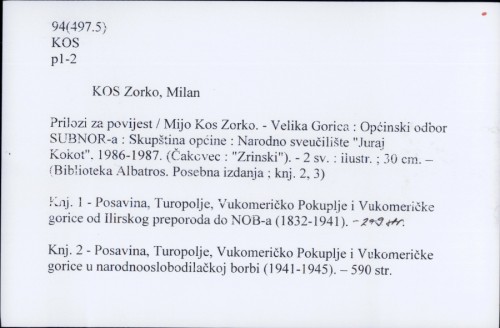 Prilozi za povijest / Milan Kos Zorko.