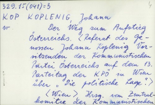 Der Weg um Aufstieg Österreichs / Johann Koplenig