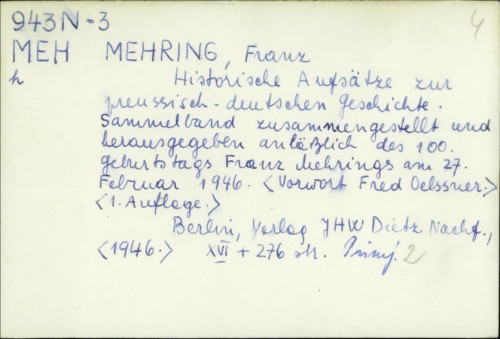 Historische Aufsätze zur preussisch-deutschen Gesichte / Franz Mehring