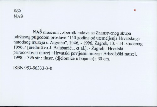Naš museum : zbornik radova sa Znanstvenog skupa održanog prigodom proslave / [uredništvo J. Balabanić... et al.].