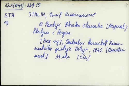 O Partiji : Zbirka članaka / Josif V. Stalin