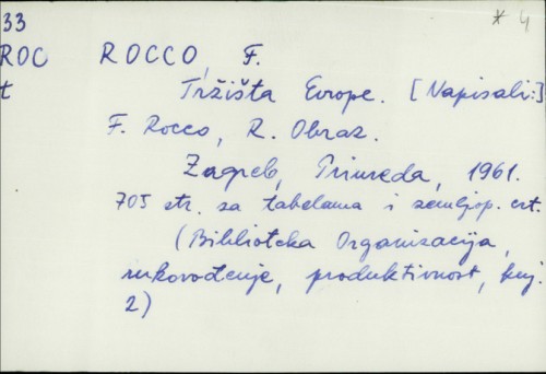 Tržišta Europe / F. Rocco, R. Obraz