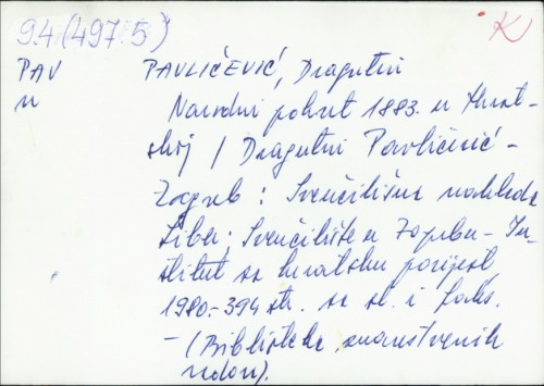Narodni pokret 1883. u Hrvatskoj / Dragutin Pavličević ; [izrada kazala Štefanija Popović ; likovna oprema Mihajlo Arsovski].
