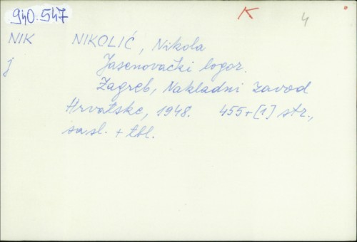 Jasenovački logor / Nikola Nikolić.