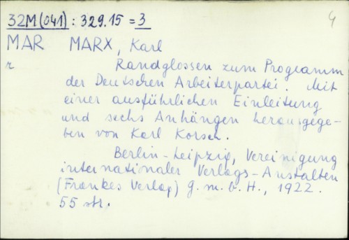 Randglossen zum programm der Deutschen arbeterparfrei / Karl Marx
