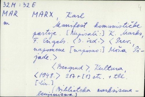 Manifest komunističke partije / K. Marks ; F. Engels