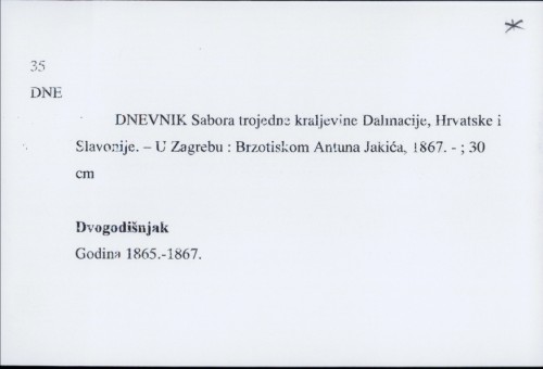 Dnevnik Sabora trojedne kraljevine Dalmacije, Hrvatske i Slavonije /
