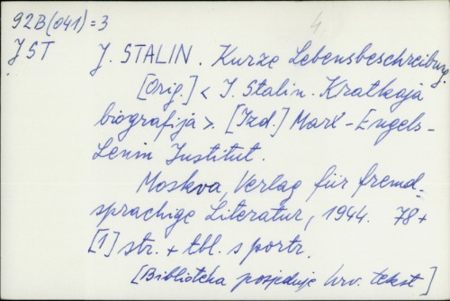 J. Stalin : kurze Lebensbeschreibung / Marks-Engels-Lenin Institut